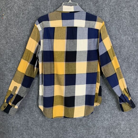American Eagle Outfitters Button Up Shirt Men M Block Plaid Navy Gold Classic - Picture 7 of 15